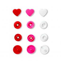 Butika.hu hobby webáruház - Prym Love, 30pár pink, piros és fehér színű, sziv alakú, műanyag patent, 393031