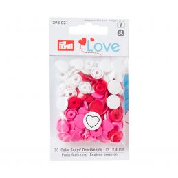 Butika.hu hobby webáruház - Prym Love, 30pár pink, piros és fehér színű, sziv alakú, műanyag patent, 393031