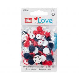Butika.hu hobby webáruház - Prym Love, 30pár piros/kék/fehér, kör és csillag alakú, műanyag patent, 393061