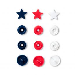 Prym Love, 30pár piros/kék/fehér, kör és csillag alakú, műanyag patent, 393061