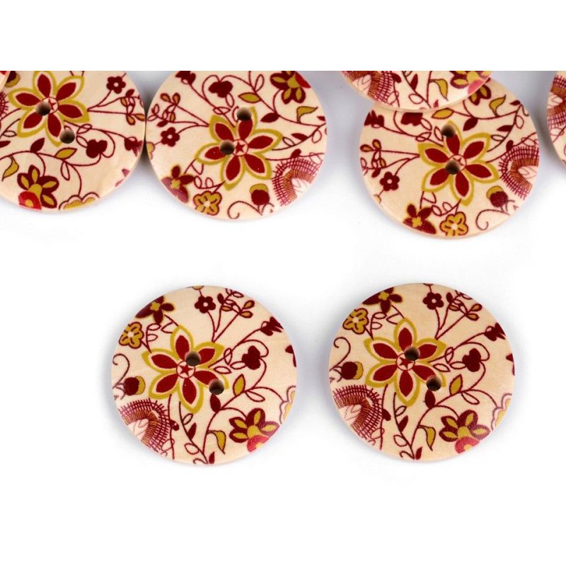 Butika.hu hobby webáruház - Fa dekor gomb virágokkal, 30mm, 5 db, 110710