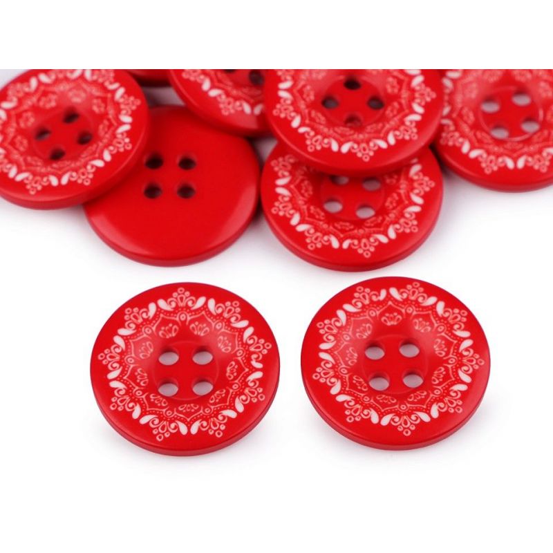 Butika.hu hobby webáruház - Mintás műanyag dekor gomb, 27mm, 2db, 830450, piros