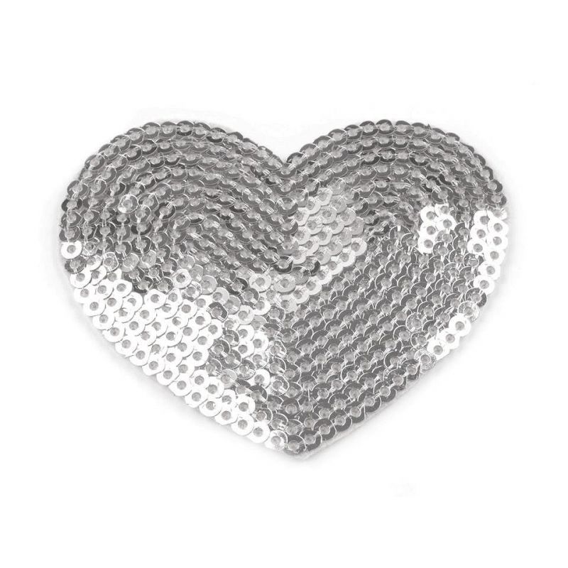 Butika.hu hobby webáruház - Felvasalható folt, flitteres, szív, 55x60mm, 390338, ezüst