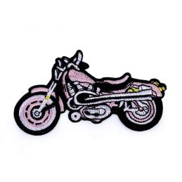 Butika.hu hobby webáruház - Felvasalható folt, hímzett, ruhadísz, motorbicikli, 58x100mm, 400020, rózsaszín