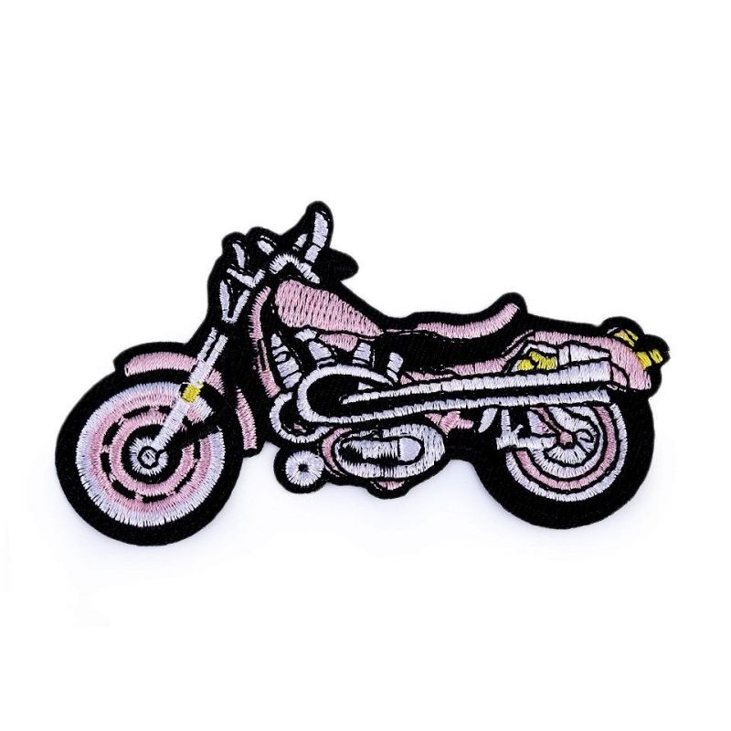 Butika.hu hobby webáruház - Felvasalható folt, hímzett, ruhadísz, motorbicikli, 58x100mm, 400020, rózsaszín