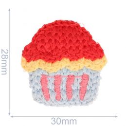 Butika.hu hobby webáruház - Felvasalható folt, kötött ruhadísz, cupcake - piros, 30x28mm, 102400