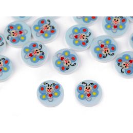 Műanyag dekor gomb gyerekeknek, pillangó, 13mm, 5db, 120571, kék