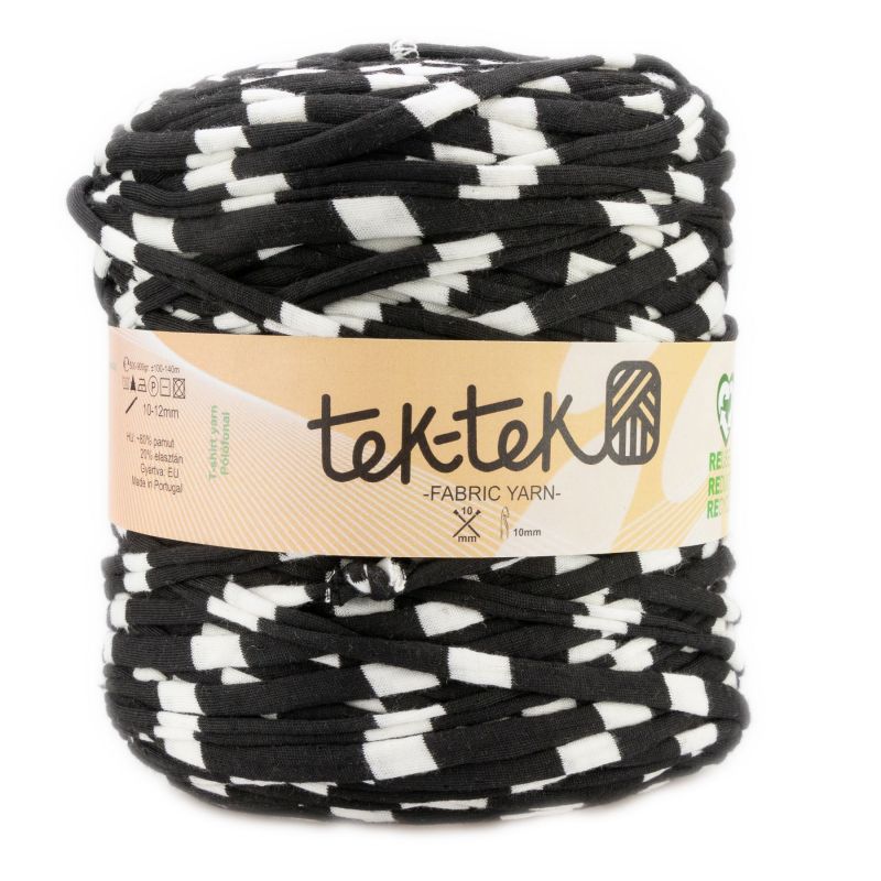 Butika.hu hobby webáruház - Tek-Tek pamut pólófonal, nagy gombolyag, fekete-fehér csíkos, Tek-148