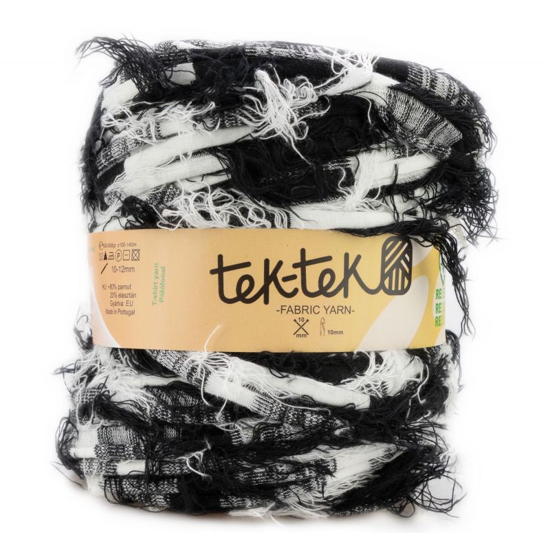 Butika.hu hobby webáruház - Tek-Tek pamut pólófonal, nagy gombolyag, borzos fekete-fehér, Tek-152