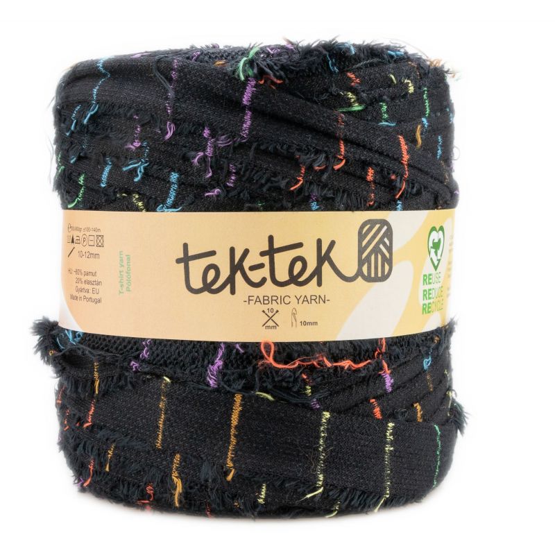 Butika.hu hobby webáruház - Tek-Tek pamut pólófonal, nagy gombolyag, fekete színes csíkos, Tek-154