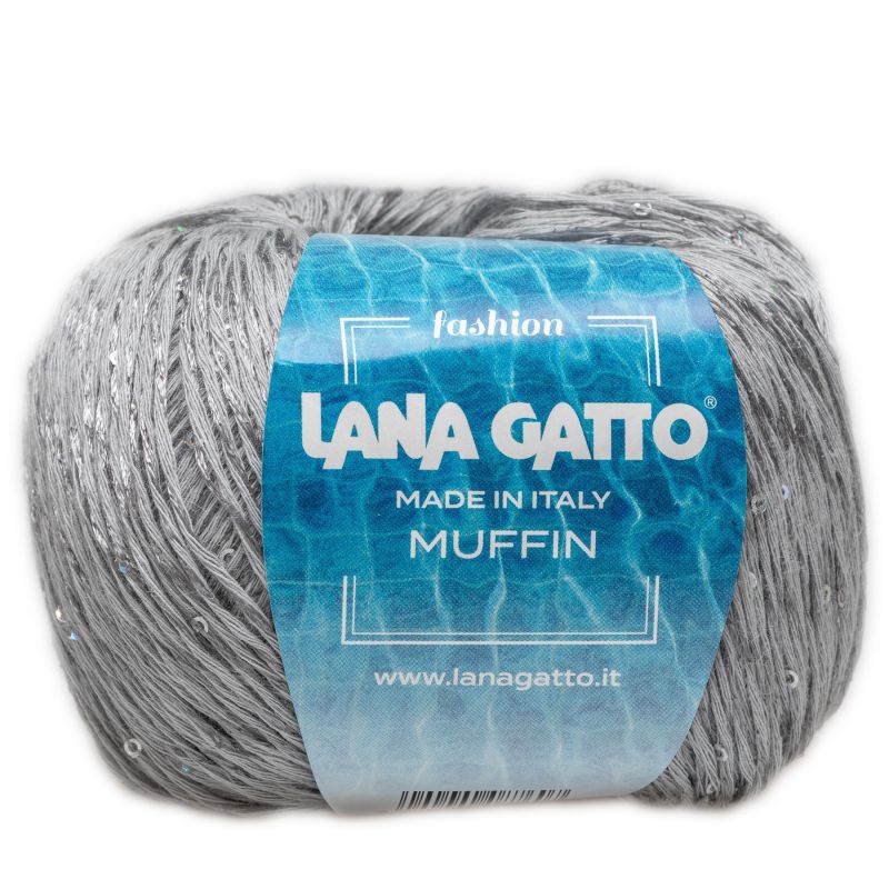 Butika.hu hobby webáruház - Lana Gatto Muffin kötőfonal flitterekkel, pamut és újrahasznosított poliészter, 50g, 9604, Grigio