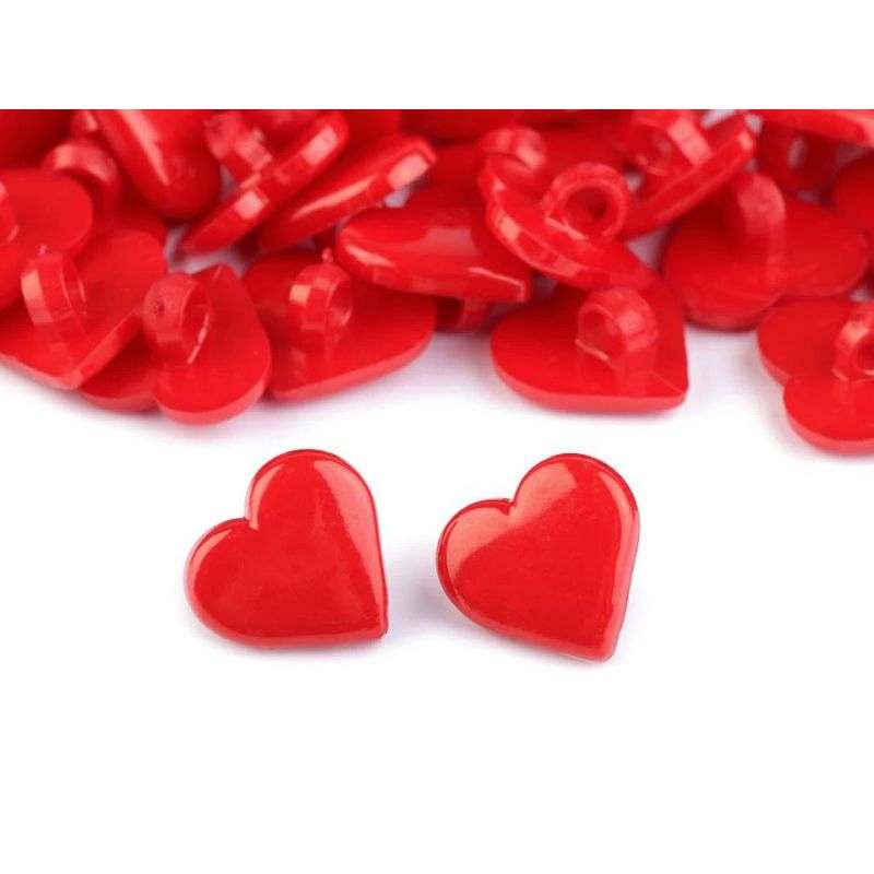 Butika.hu hobby webáruház - Műanyag dekor füles gomb, szív, 15mm, 10db, 120362, piros