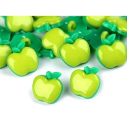 Műanyag dekor füles gomb, alma, 18mm, 10db, 120605, világos zöld