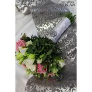 Butika.hu hobby webáruház - Juta imitáció, ezüstös virág mintával, 24cm x 4.50m, natur, 380551