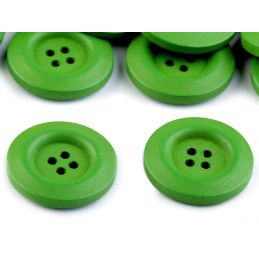 Fa gomb, négy lyukú, 25mm, 5db, 120365, zöld