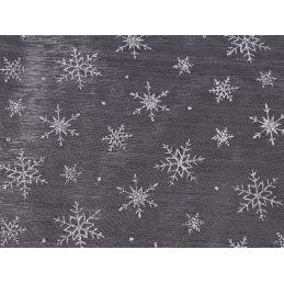 Butika.hu hobby webáruház - Organza dekorációs textil, glitteres hópelyhekkel, 150cm széles, 0.5m, ezüst, 380758