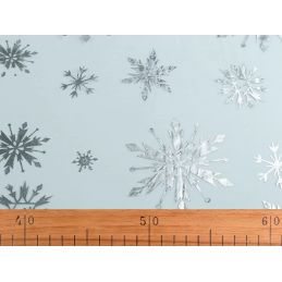 Butika.hu hobby webáruház - Organza dekorációs textil, hópelyhekkel, 150cm széles, 0.5m, ezüst, 380759