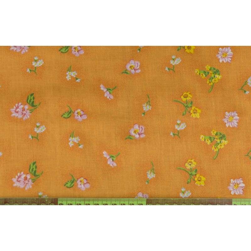Butika.hu hobby webáruház - Színes virágok narancssárga alapon, patchwork pamutvászon, 140cm/0,5m,