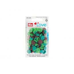 Butika.hu hobby webáruház - Prym Love, 30pár barna, zöld és világoszöld színű, kör alakú, műanyag patent, 393005