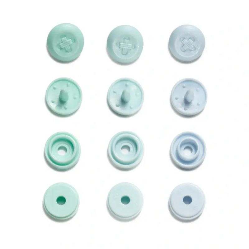 Butika.hu hobby webáruház - Prym Love, 36pár menta és kék, kör alakú, gomb mintájú műanyag patent, 393601