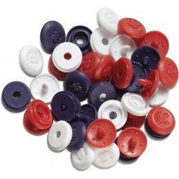 Butika.hu hobby webáruház - Prym Love, 36pár piros, kék és fehér, kör alakú, gomb mintájú műanyag patent, 393603