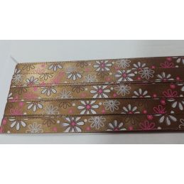 Butika.hu hobby webáruház - Dekor szatén szalag, virágokkal, barna, 10mm, 5m, 430392-4