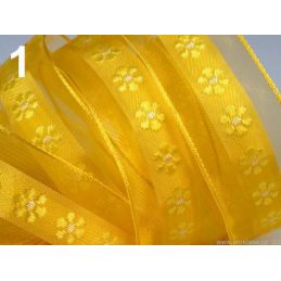 Butika.hu hobby webáruház - Organza hímzett szalag, virág motívummal, sárga, 40mm, 5m