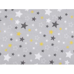 Butika.hu hobby webáruház - Szürke alapon szürke-sárga-fehér csillagos anyag patchwork pamutvászon, 160cm/0,5m