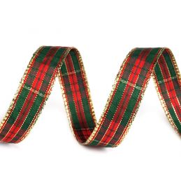 Karácsonyi hangulatú kockás szalag lurexel, 15mm, 2m, 430378, világos piros