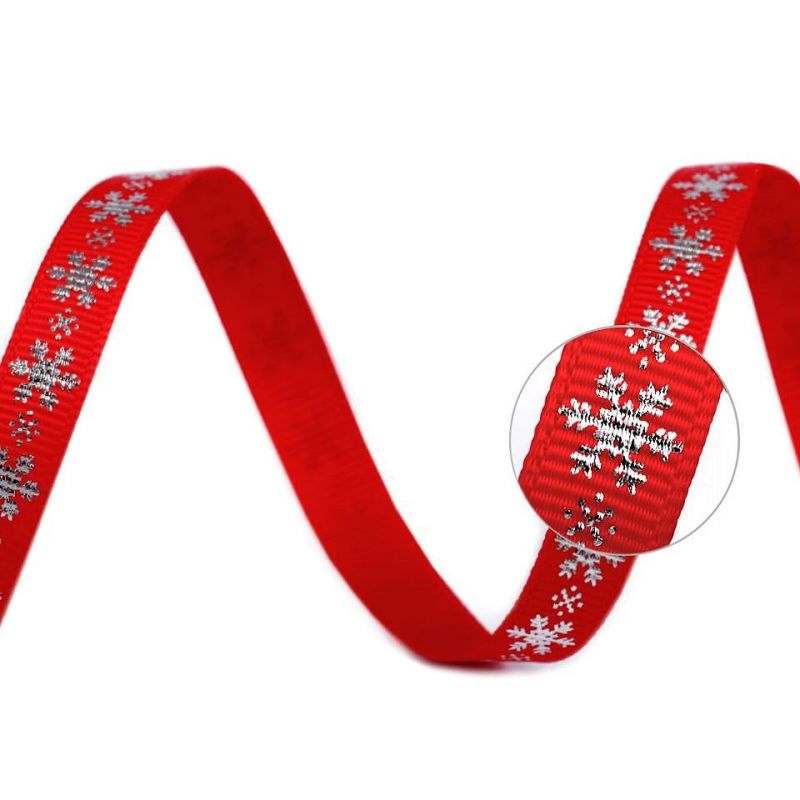 Butika.hu hobby webáruház - Karácsonyi dekor ripsz szalag, hópelyhekkel, 10mm, 5m, 430458, piros
