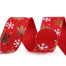 Karácsonyi dekor ripsz szalag, hópelyhekkel, 25mm, 1m, 430459, piros