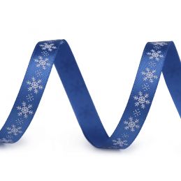 Karácsonyi mintás szatén dekor szalag hópelyhekkel, 9mm, 5m, 430466, kék-fehér
