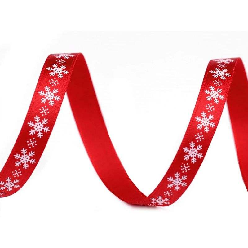 Butika.hu hobby webáruház - Karácsonyi mintás szatén dekor szalag hópelyhekkel, 9mm, 5m, 430466, piros-fehér