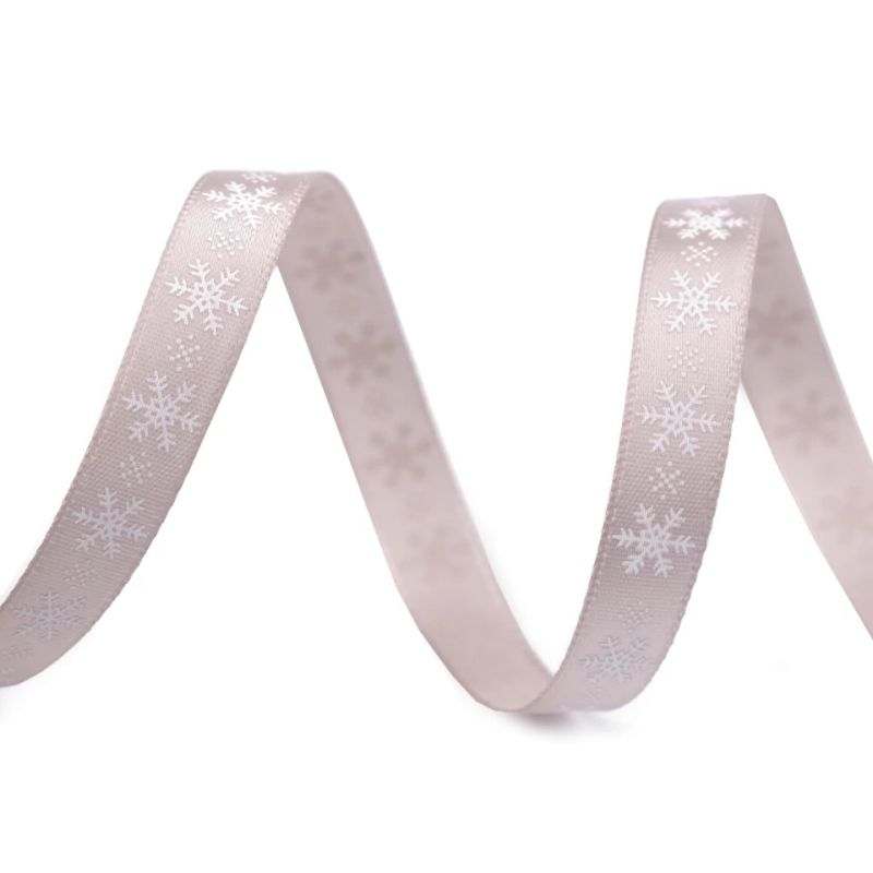 Butika.hu hobby webáruház - Karácsonyi mintás szatén dekor szalag hópelyhekkel, 9mm, 5m, 430466, bézs-fehér
