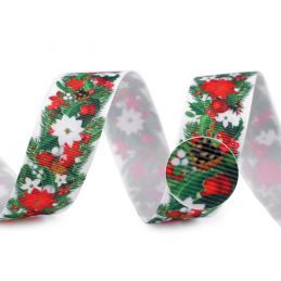 Butika.hu hobby webáruház - Karácsonyi dekor ripsz szalag, mikulásvirággal, 25mm, 2m, 430679
