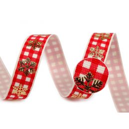 Butika.hu hobby webáruház - Karácsonyi dekor ripsz szalag, kockás hópelyhes, 16mm, 1m, 430688, piros