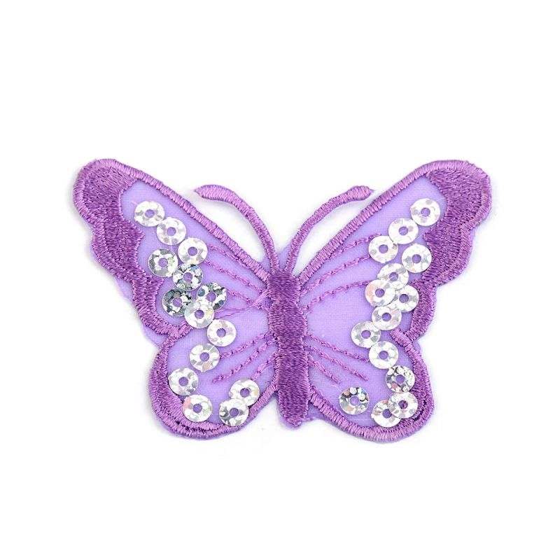 Butika.hu hobby webáruház - Felvasalható folt, flitterekkel, pillangó, 45x65mm, 390576, lila
