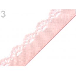 Csipkés szélű ripsz dekor szalag, 35mm, 1m, 420919-3, rózsaszín