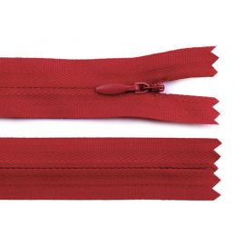 Műanyag fogú rögzített (nem bontható) rejtett spirálcipzár, 3mm, 40cm hosszú, 270359, piros