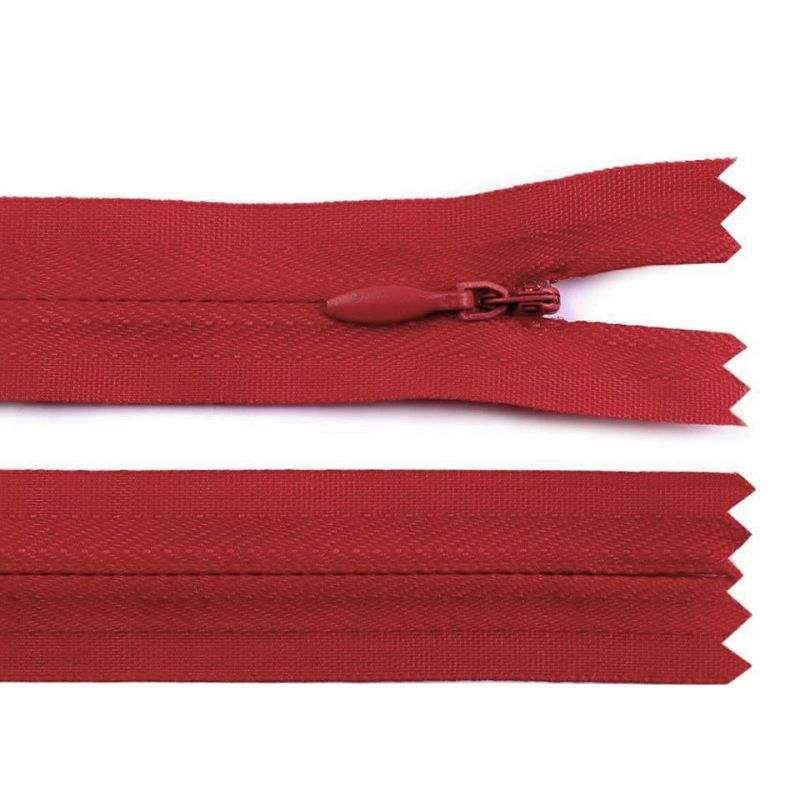 Butika.hu hobby webáruház - Műanyag fogú rögzített (nem bontható) rejtett spirálcipzár, 3mm, 40cm hosszú, 270359, piros