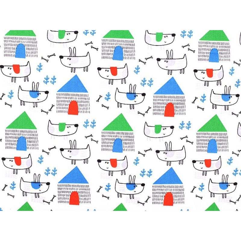 Butika.hu hobby webáruház - Kutyusok kék-zöld házakkal anyag patchwork pamutvászon, 160cm/0,5m - 380796-10