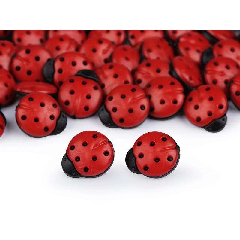 Butika.hu hobby webáruház - Műanyag dekor füles gomb, katicabogár, 15mm, 10db, 120665, piros