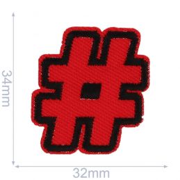 Butika.hu hobby webáruház - Felvasalható folt, piros hashtag, 34x32mm, 35508