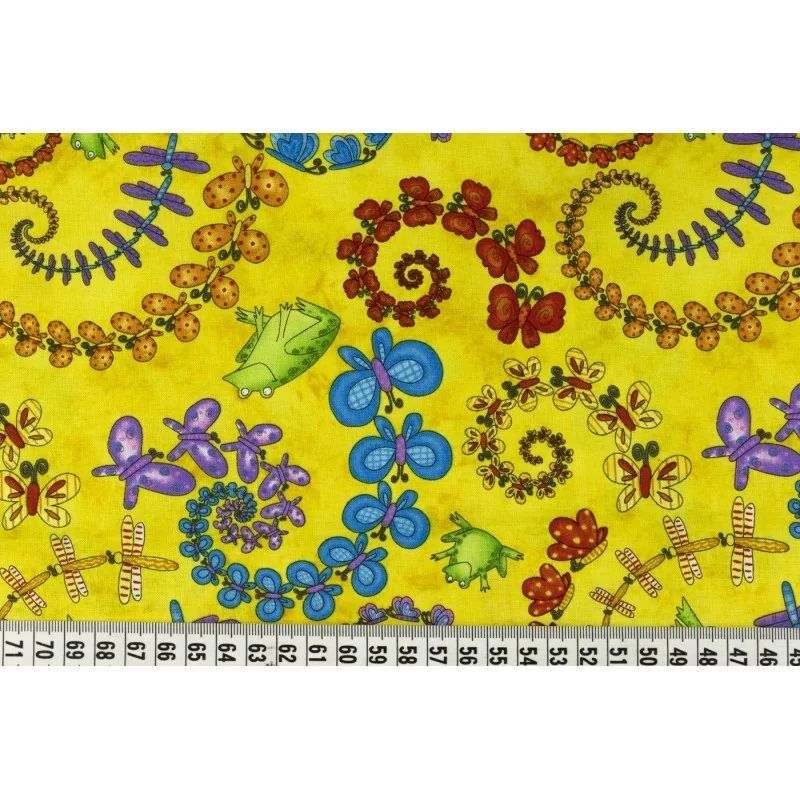 Butika.hu hobby webáruház - Amerikai patchwork pamutvászon, 110cm/0,5m - Froggy fun - sárga