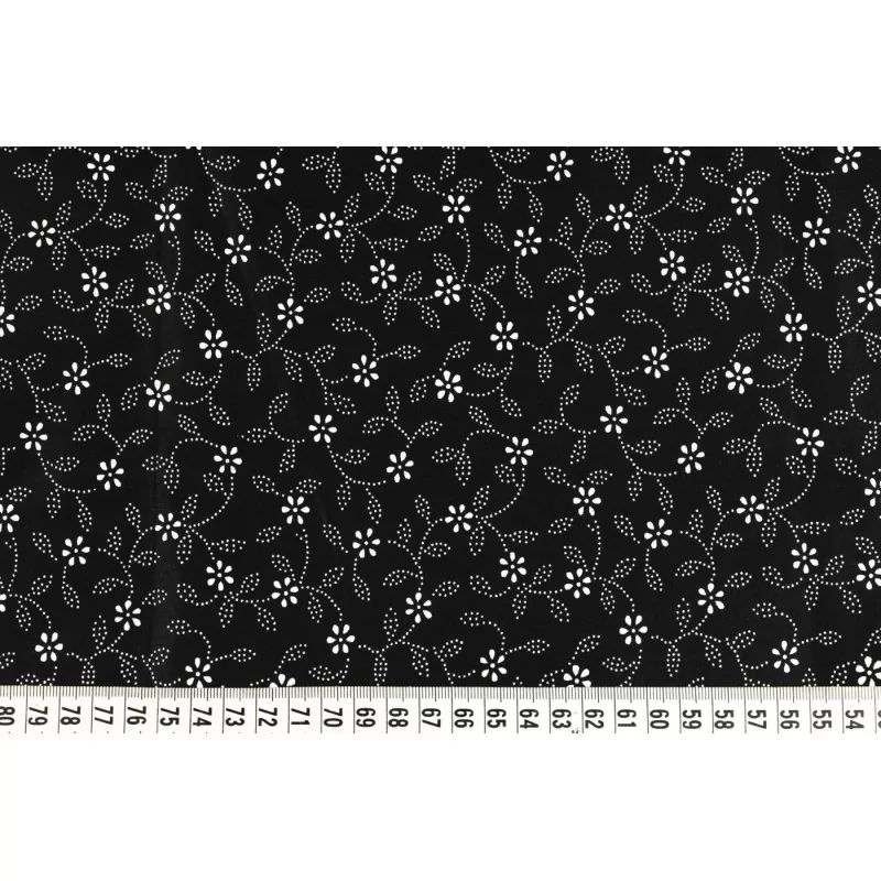 Butika.hu hobby webáruház - Fehér férc virágok, fekete alapon, anyag patchwork pamutvászon, 140cm/0,5m