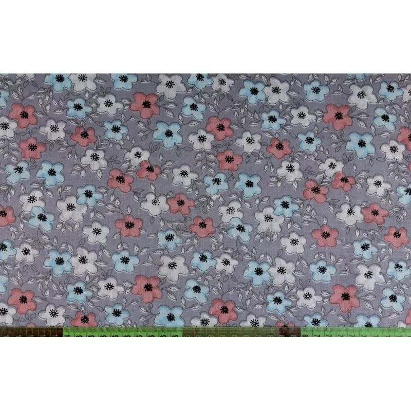 Butika.hu hobby webáruház - Szürke alapon színes virágos anyag patchwork pamutvászon, 140cm/0,5m