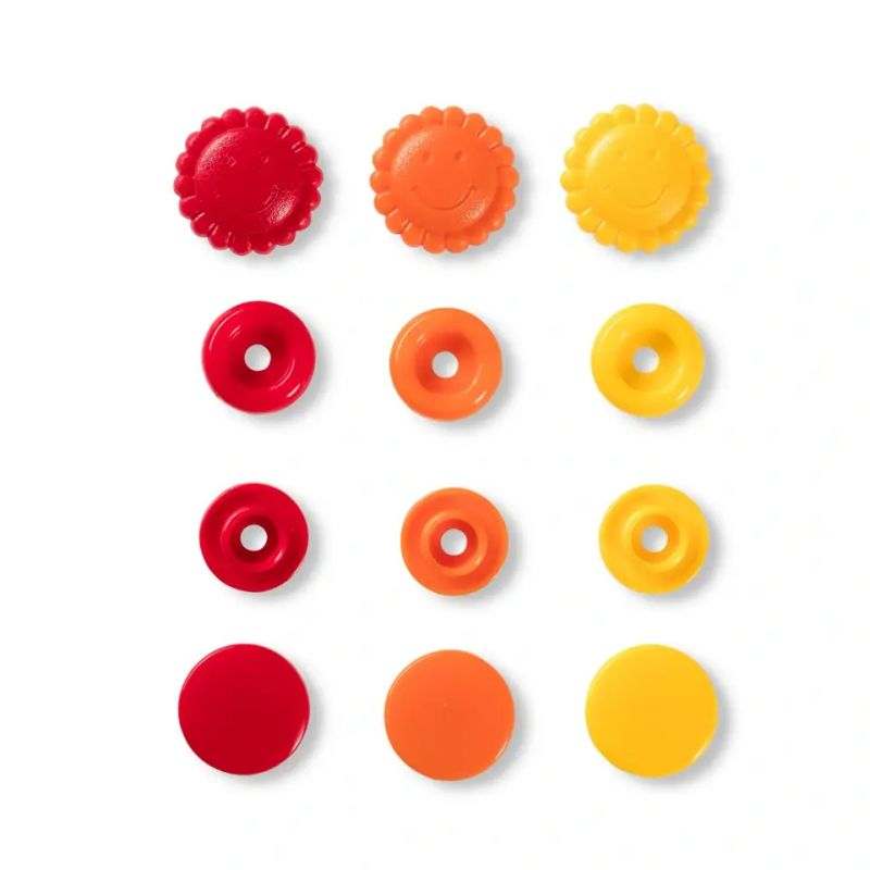 Butika.hu hobby webáruház - Prym Love, 21pár piros, narancs és sárga színű, virág alakú, műanyag patent, 393080