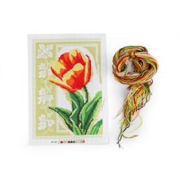 Keresztszemes himzés szett, hímzőfonallal, tűvel, 21x29,5cm - tulipán - 020946-5