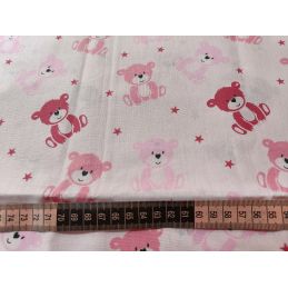 Butika.hu hobby webáruház - Rózsaszínű maci mintás anyag patchwork pamutvászon, 140cm/0,5m