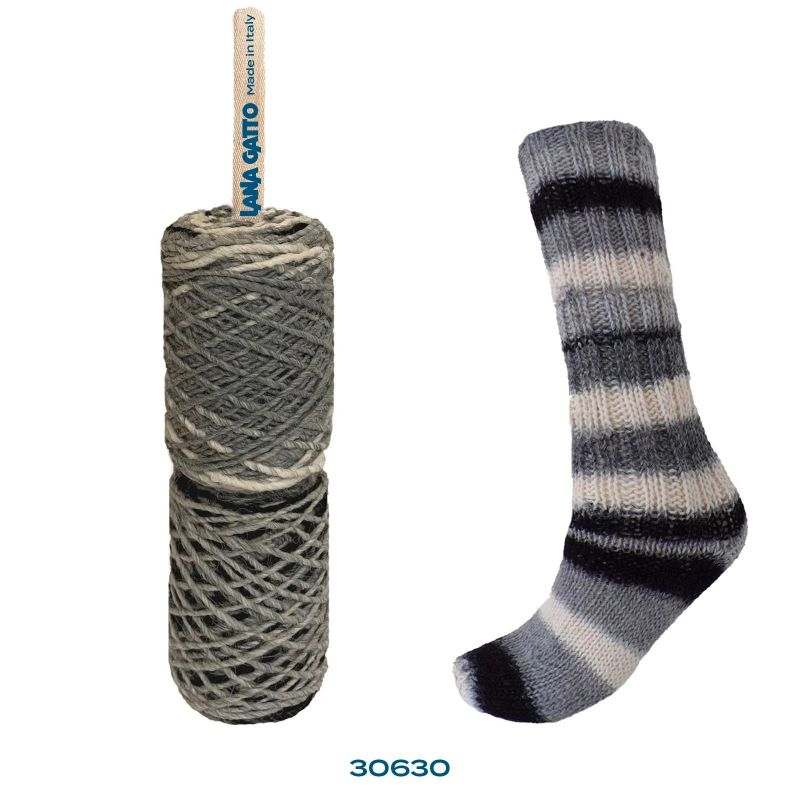 Butika.hu hobby webáruház - Lana Gatto Merino Socks önmintázó zoknifonal, 100g, 30630 grigio mix